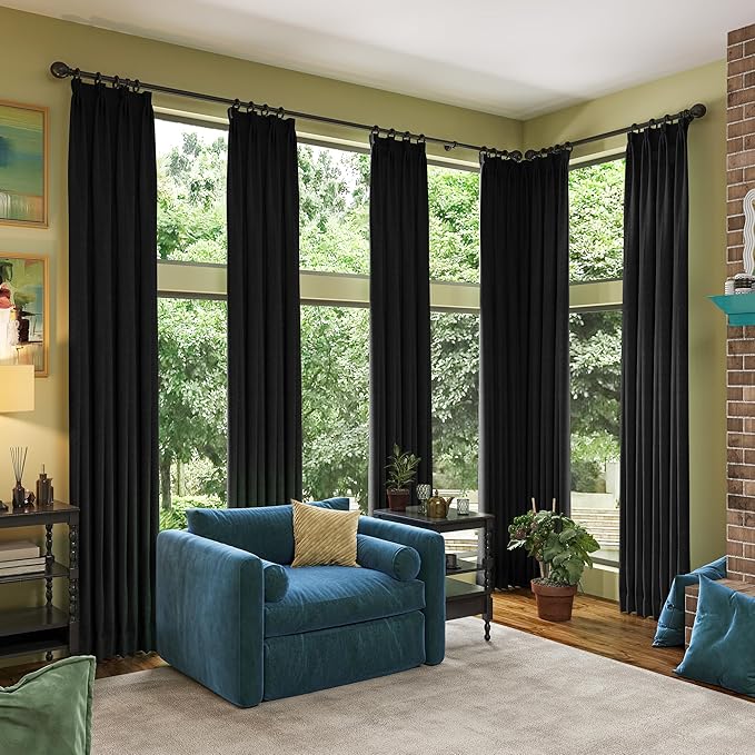 RAIN CITY Black Blackout Curtains 50 x 108-inches Long 9 ft Tall 2 Panels,100 Inch Wide Total Modern Farmouse Thermal Insulated Energy Saving Window Drapery for Living Room-Ruum Studio Home