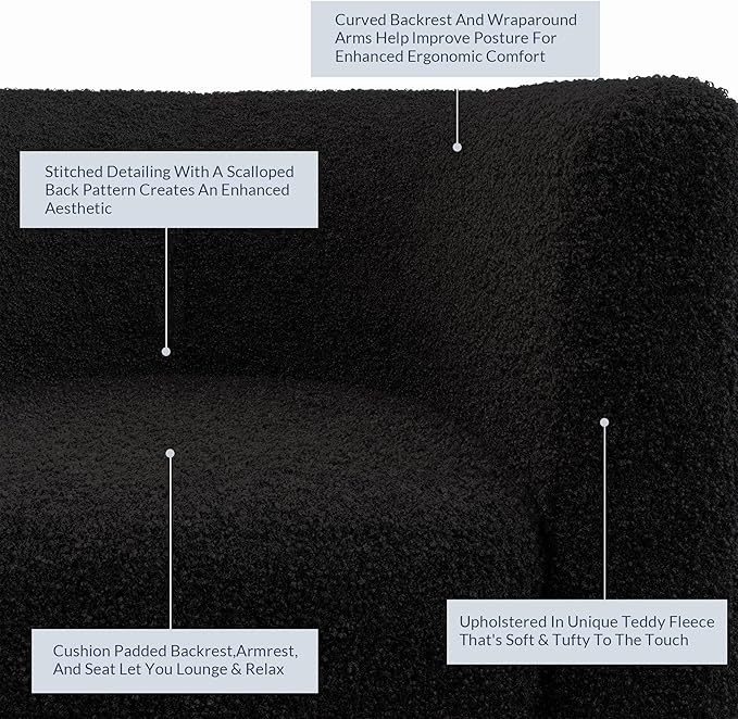 BELLEZE Living Room Chairs Set of 2, Teddy Polyester Accent Barrel Chairs, Club Tub Sofa Chairs for Bedroom, Corner Chairs with Flared Legs and Cozy Soft Padding - Highland (Teddy Black)-Ruum Studio Home