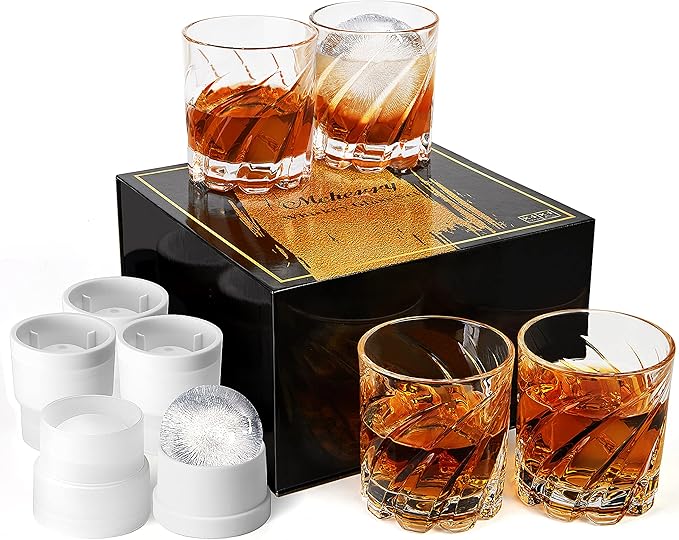 Whiskey Glasses with 4 Iceball molds and a Luxury Box, Old Fashioned Whiskey Glasses, Gifts for Dad from Daughter Son Kids, Best Father Ever Whiskey Glass, Gifts for Husband-Ruum Studio Home
