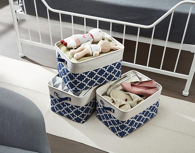DECOMOMO Blue Storage Bins Fabric Storage Baskets for Shelves, Linen Closet Organization Toys Nursery (Blue Patterns, Large - 3 Pack)-Ruum Studio Home