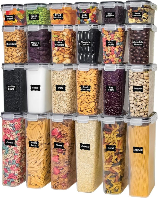 Freshware Kitchen Storage Containers with Lids, 48 PCS Airtight Food Storage Containers, Plastic Kitchen Containers, Pantry Containers for Cereal, Dry Food, Includes Labels, Marker & Measuring Spoons-Ruum Studio Home