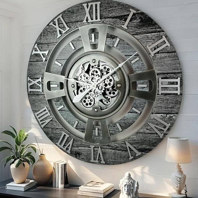 The Gears Clock Real Moving Gear Wall Clock England Line (Carbon Grey, 24 inches (60 cm))-Ruum Studio Home