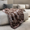 Mon Chateau Premium Reversible Luxury Faux Fur Throw for Couch, Sofa, or Bed - Plush Cozy Soft Blanket for Sleeping or Home Décor, 60" x 70" (Ruched Dark Brown)-Ruum Studio Home