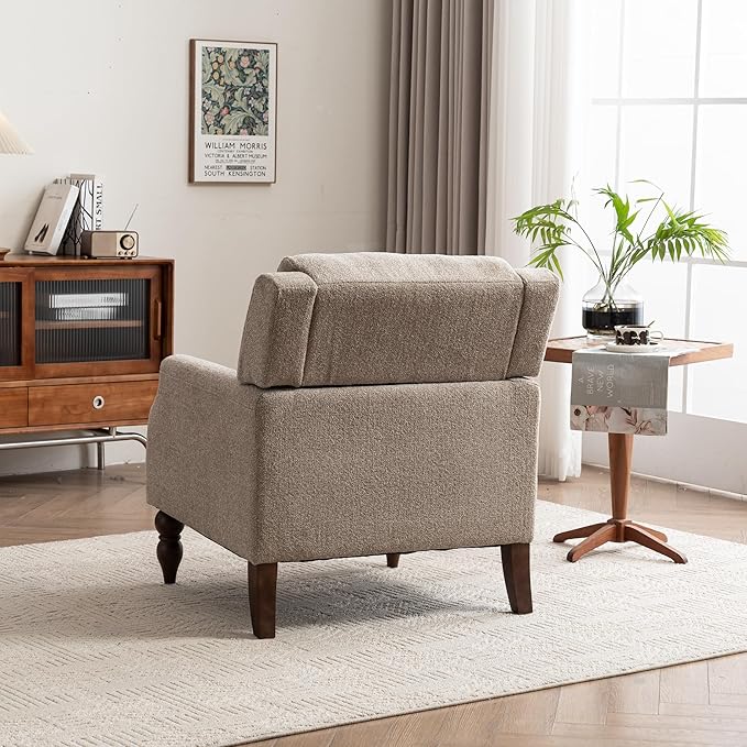 Kidol & Shellder Light Brown Oversized Accent Chair for Living Room Mid Century Modern Reading Chair with Back Upholstered Comfy Single Sofa Chair for Bedroom Lounge Side Corner Boucle Fabric Armchair-Ruum Studio Home