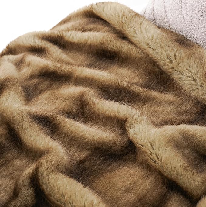 BATTILO HOME Luxury Ochre Faux Fur Throw Blanket, Soft Cozy Mink Fur Blanket for Couch, Sofa, Bed, Plush Warm Fuzzy Fall Fur Throw and Blankets for Home Decor, 50"x60"-Ruum Studio Home