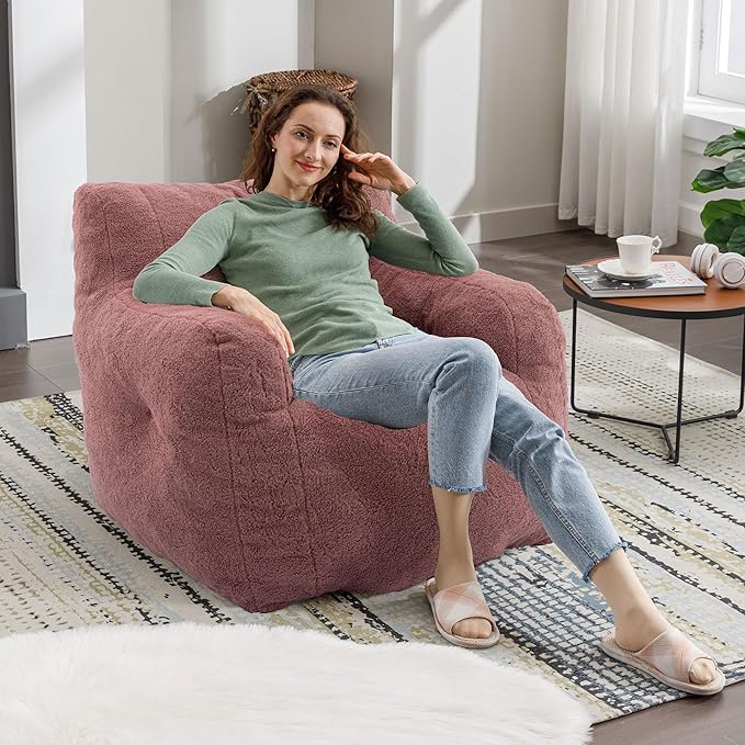 Recaceik Large Bean Bag Chairs, Tufted Soft Stuffed Bean Bag Chair with Filler, Fluffy Lazy Sofa, Imperial Lounger Giant Bean Bag Chair for Bedroom, Living Room, Rufous-Ruum Studio Home