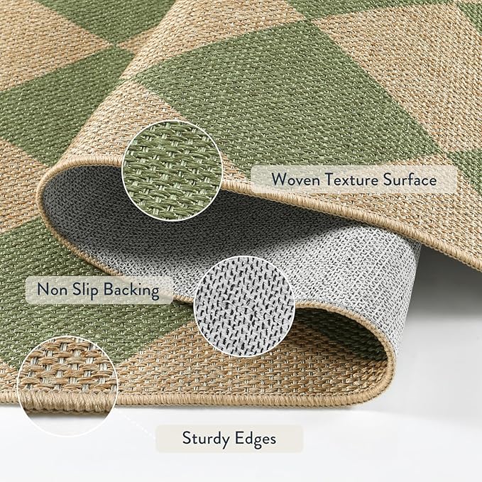 Lahome Checkered Green Runner Rug, 2x8 Carpet Runners for Hallway 8ft Non Slip Entryway Rug, Farmhouse Checkerboard Non Shedding Kitchen Mats for Floor Laundry Corridor-Ruum Studio Home