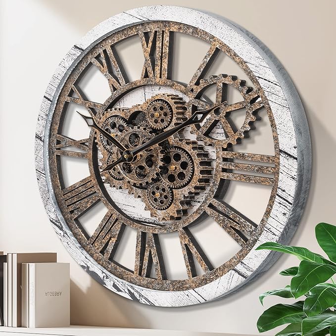 HOIBAI Large Wall Clock, 20 Inch Wall Clocks for Living Room Decor Farmhouse Vintage Rustic Kitchen Wall Decor Vintage Roman Big Oversized Wall Clock for Home Bedroom House Office, Moving Gears Clock-Ruum Studio Home