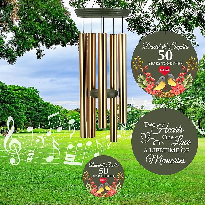 ASTARIN 50th Anniversary Wind Chimes Personalized, 30"/36" Deep Tone Wind Chimes for Wife Husband Parents, Romantic Souvenirs for Men Women Couple-Ruum Studio Home