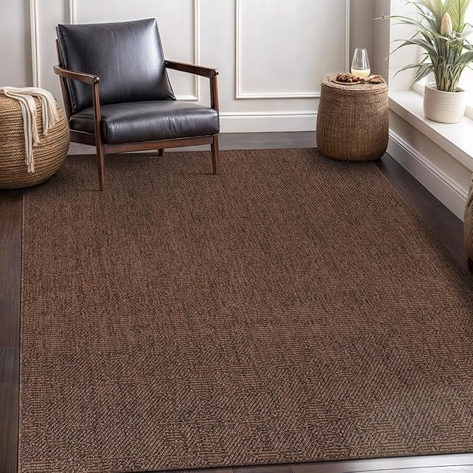 CAMILSON Easy Jute Rug 10x14, Indoor Outdoor Brown Color Fiber Area Rugs for Living Room Patio and Kitchen Rug, Solid Boho Woven Design, Easy-Cleaning, Washable Outside Carpet Alfombras (10 x 14)-Ruum Studio Home