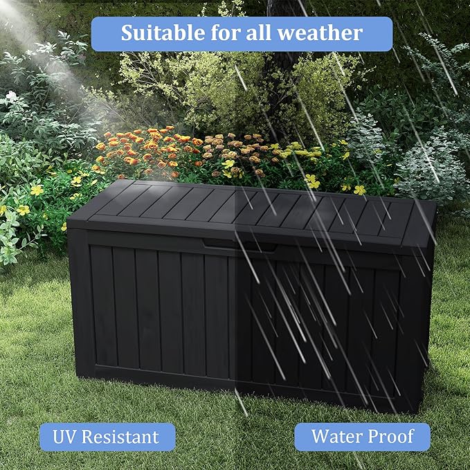 75 Gallon Double-Wall Resin Deck Box - Lockable Waterproof Outdoor Storage Box, 515lbs Capacity & Doubles as Seating for Patio Furniture - Garden Tools, Pool Accessories (Black)-Ruum Studio Home