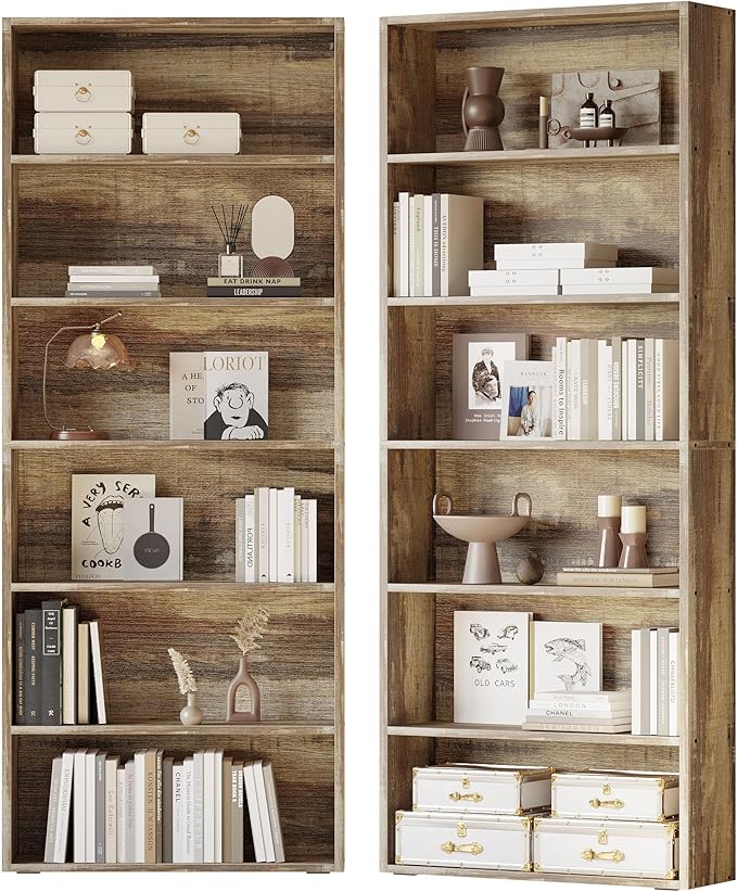 IRONCK Bookshelves and Bookcases Set of 2 Floor Standing 6 Tiers Display Storage Shelves 70 in Tall Bookcase Home Decor Furniture for Home Office, Living Room, Bed Room-Ruum Studio Home