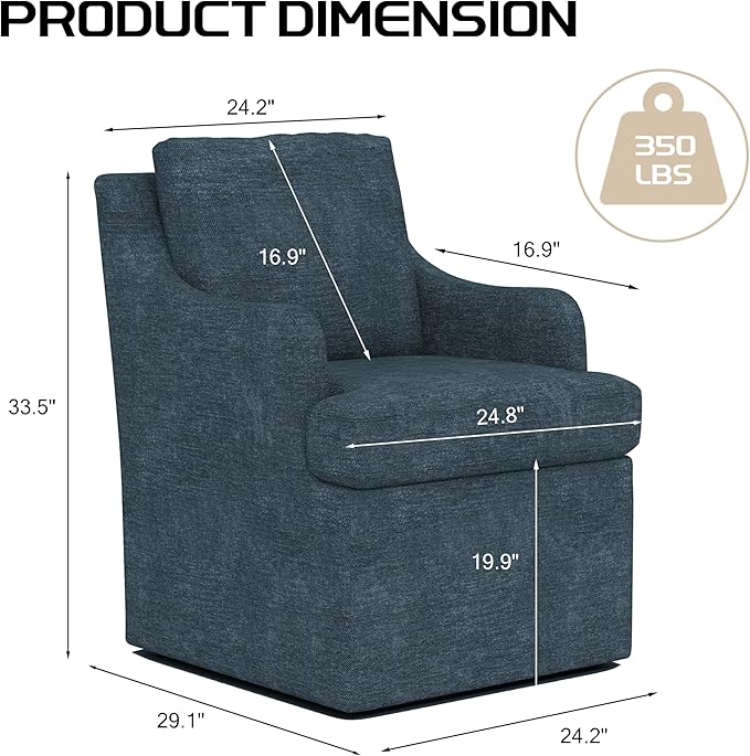 VKNOW Upholstered Dining Chairs, Modern Kitchen Chairs Dinner Chairs with 4 Casters, Linen Armchair for Bedroom Reading Room Living Room, Navy-Ruum Studio Home