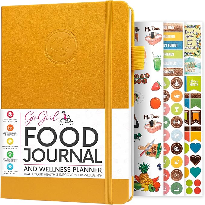 GoGirl Food Journal & Wellness Planner –– Diet & Fitness Diary – Nutrition Journal with Meal, Exercise & Weigh Loss Tracker, A5 (Amber Yellow)-Ruum Studio Home