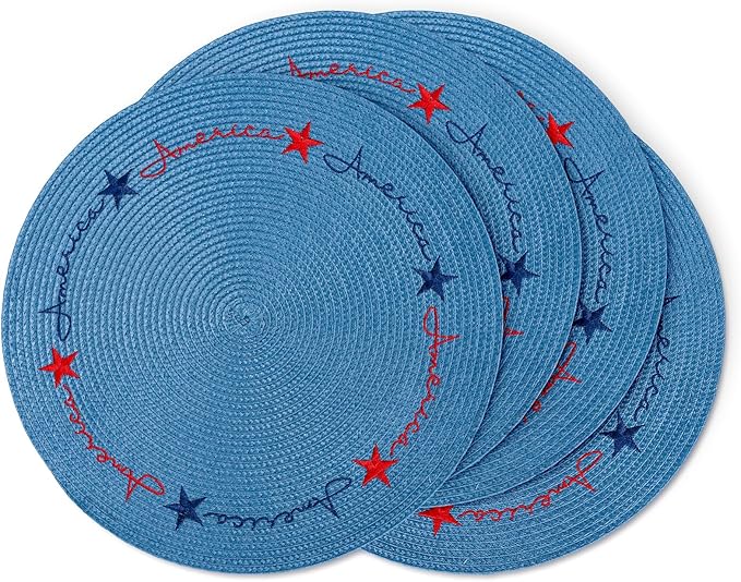 Whaline 4Pcs Round Independence Day Placemats Patriotic Stars Embroidered Place Mats 4th of July Dinner Table Mats for Home Holiday Birthday Party Decor-Ruum Studio Home