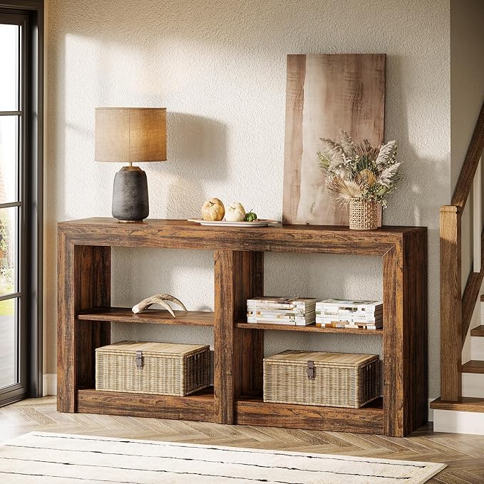 Tribesigns 59-Inch Farmhouse Entryway Table, 3-Tier Console Tables for Living Room, Wood Console Behind Couch for Living Room, Hallway, Foyer, Rustic Brown-Ruum Studio Home