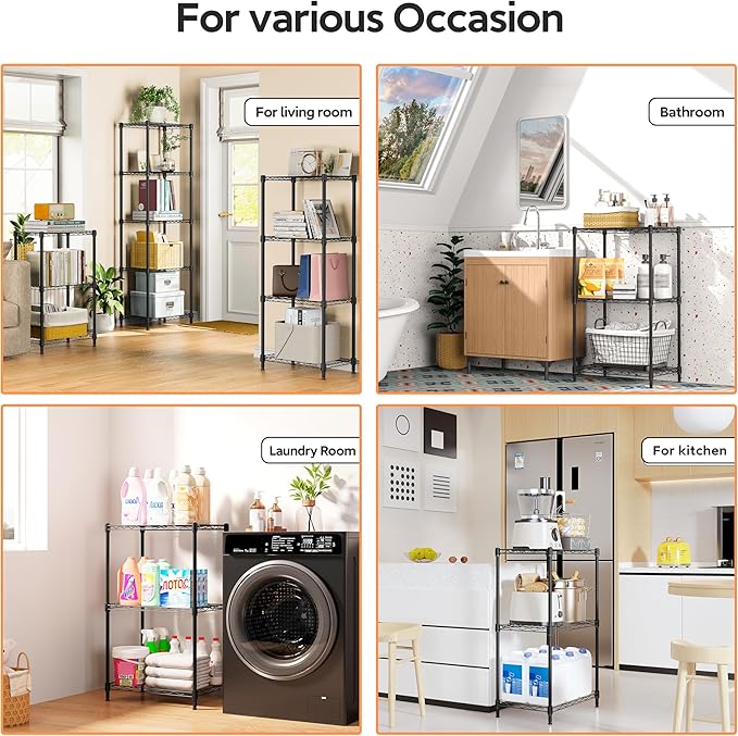 3 Tiers Shelf Metal Storage Shelves Wire Rack Closet Organizers with Wheel for Garage Kitchen Bathroom Laundry Black 11.8" D x 17.7" W x 28.8" H-Ruum Studio Home