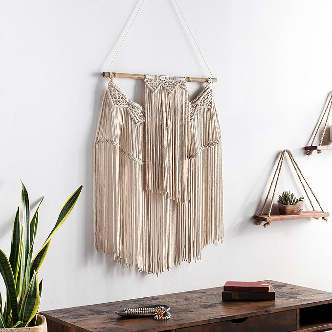 Mark&Day Wall Art, Meiningen Global Farmhouse Beige Macrame Tapestry Wall Hanging for Living Room, Bedroom, Office or Kitchen (35"H x 22"W)-Ruum Studio Home