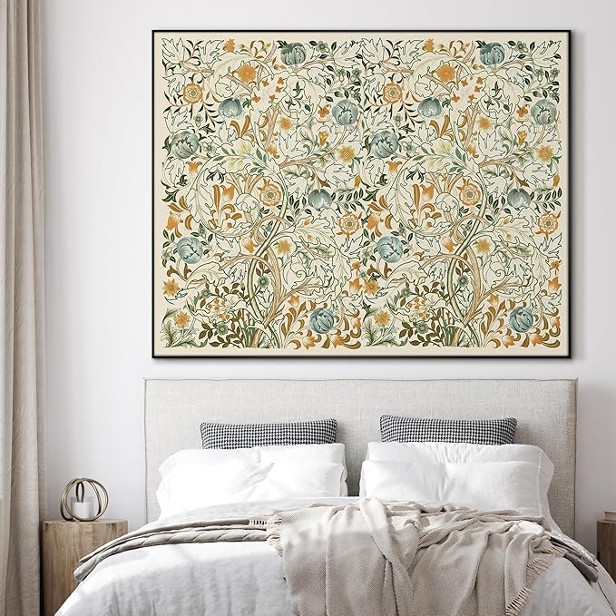 SIGNWIN 60"x72" Extra Large Framed Wall Art Vintage Botanical Floral with Golden and Teal Leaves, Elegant Nature Illustration for Home Living Room Bedroom Decor (Frame Assembly Required)-Ruum Studio Home