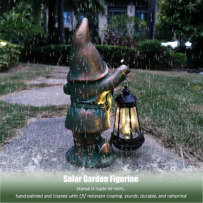 Gnomes Garden Statue Outdoor Décor with Solar Lights Lantern,Gnome Solar Light Figurines Outside Decorations for Yard，Lawn Patio, Balcony, Unique Housewarming Gifts-Ruum Studio Home
