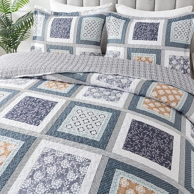 NEWLAKE Quilt Bedspread Sets - Bohemian Farmhouse Pattern Reversible Coverlet Set, King Size-Ruum Studio Home