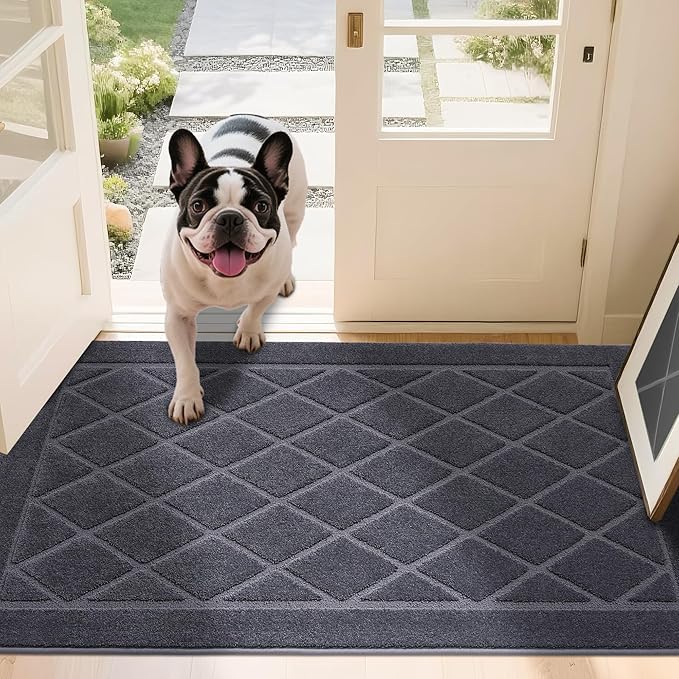 JSEI Dirt Trapper Door Mat 36"x60", Non-Slip Washable Entryway Mats, Dog Door Mat, Stain Resistant and Absorbent Floor Mats, Low Profile Welcome Mat for Front Back Door, Dark Grey-Ruum Studio Home