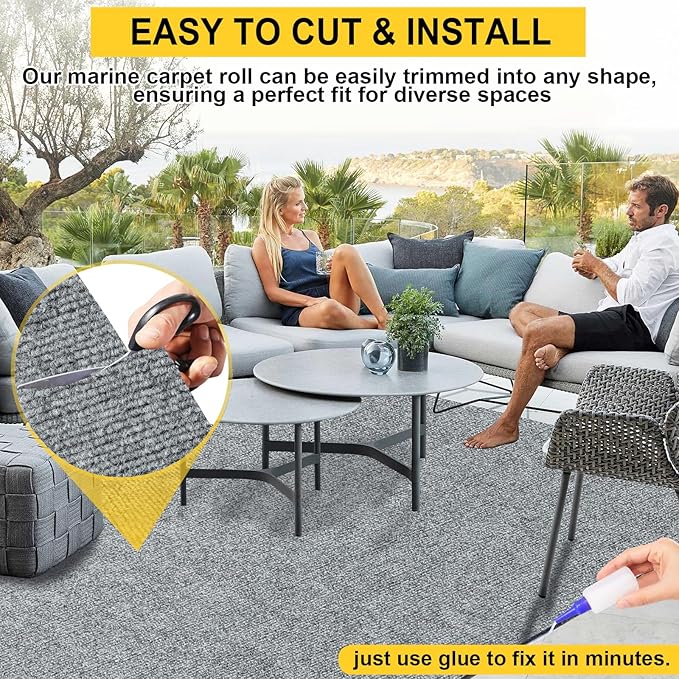 Marine Carpet,6 FT x 10 FT Smoke Gray Indoor Outdoor Carpet 0.2" Thick Boat Carpet with Water-Proof TPE Backing, Non-Slide Outdoor Marine Carpet Roll for Home, Patio, Porch, Deck-Ruum Studio Home