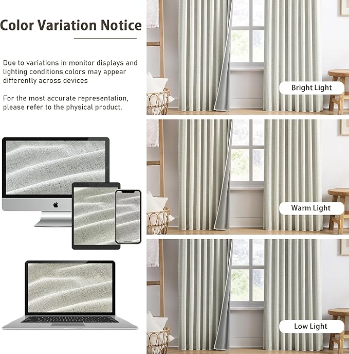 RAIN CITY 132 Inch Blackout Curtains Panels Set,Linen Textured Custom Curtains High Ceiling to Floor Rod Pocket Back Tab Farmhouse Dark Out Window Drapes for Living Room 11ft Length,Natural Cream-Ruum Studio Home