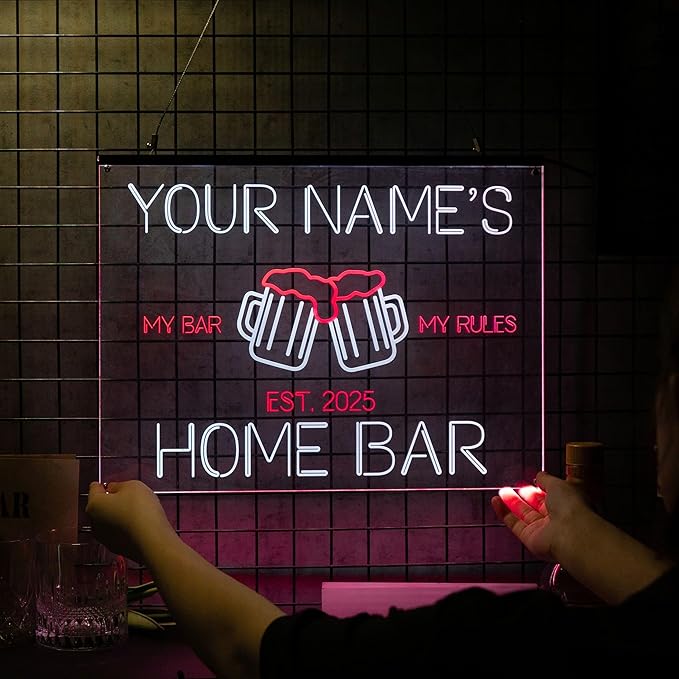 Personalized My bar my rule Signs with Your Name for home wall light up with personalized pub name, man cave accessories, beer themed neon customizable lighted sign-Ruum Studio Home
