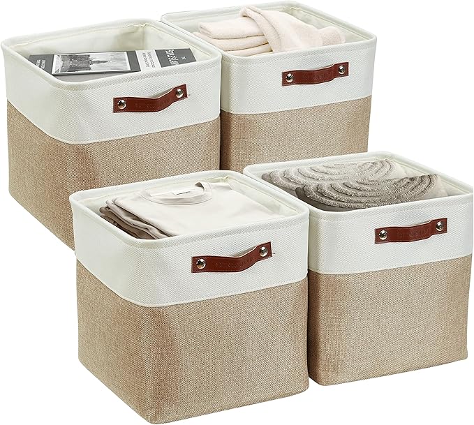 DECOMOMO Storage Cubes, 12x12 Storage Bins, Baskets for Shelves (Beige & White, Cube 12" - 4 Pack)-Ruum Studio Home