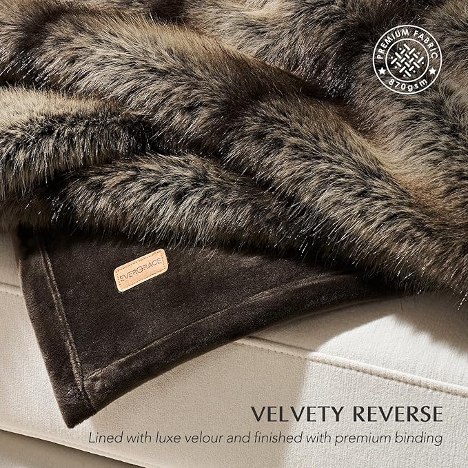 Luxury Faux Fur Throw Blanket, Soft Fluffy Faux Mink Blankets for Bed, Couch, Sofa, Thick Cozy Plush Warm Fur Throws with Reversible Velvet, Ombré Sable Brown, 50"x60"-Ruum Studio Home
