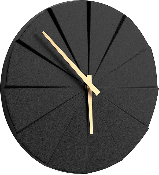 Driini Staircase Modern Wall Clock - Unique 10.5 in. Frameless Concrete Design - Contemporary, Minimalist Decor; No Numbers - Silent Battery Operated Clocks with Decorative Wooden Hands; Black-Ruum Studio Home