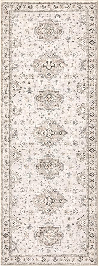 Washable 2x6 Runner Rug - Area Rugs Neutral Vintage Distressed Floral Farmhouse Boho Large Soft Floor Rug Indoor Carpet for Hallway Entryway Bedroom Kitchen - Beige Brown-Ruum Studio Home