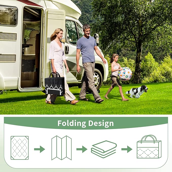 GENIMO 5' x 8' Outdoor Rug Waterproof for Patio Decor, Foldable Reversible Plastic Straw Area Rugs Mat for Camper, Outside Carpet for Rv, Deck, Porch, Picnic, Beach, Balcony, Black & White-Ruum Studio Home
