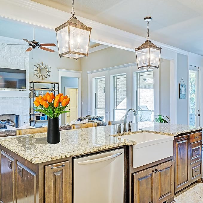 Mandy's Artificial Tulips 20 Stems Orange PU Faux Flowers for Wedding Home Decor 13.5 Inch-Ruum Studio Home