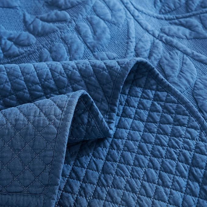 MarCielo 3-Piece 100% Cotton Oversized Bedspread Lightweight Quilt Coverlet Embroidery Farmhouse Bedding Set T0 (Midtone Blue, Oversized Queen (100"x106"))-Ruum Studio Home