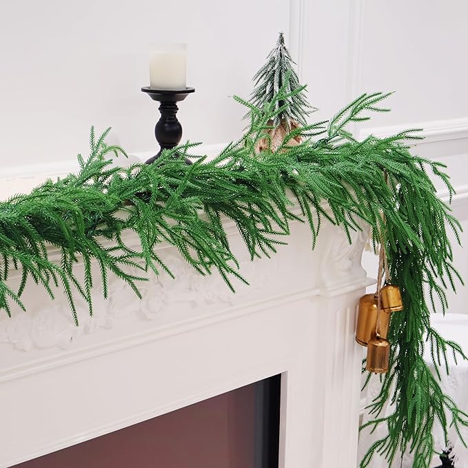 2PCS 9FT Christmas Garland Norfolk Pine Garland Real Touch Artificial Greenery Garland for Mantle Fireplace Table Indoor Outdoor Decor (Normal)-Ruum Studio Home