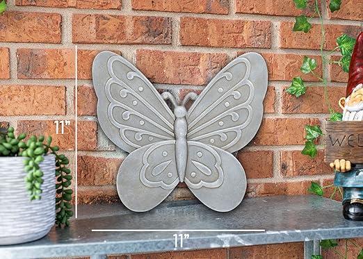NAT & Jules Animal Character Shaped Dimensional Indoor Outdoor 11 inch Cast Resin Decorative Garden Stepping Stone, Patio, Walkway Sculpture Yard Art, Stone Grey Butterfly-Ruum Studio Home