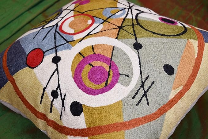 Kandinsky Abstract Throw Pillow Cover - Circles | Modern Couch & Outdoor Pillow | Mid Century Chair Cushions | Handmade Wool Size 18x18-Ruum Studio Home