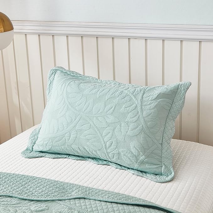 MarCielo 3-Piece 100% Cotton Oversized Bedspread Lightweight Quilt Coverlet Embroidery Farmhouse Bedding Set T0 (Aruba Blue, Twin (68"x86"))-Ruum Studio Home