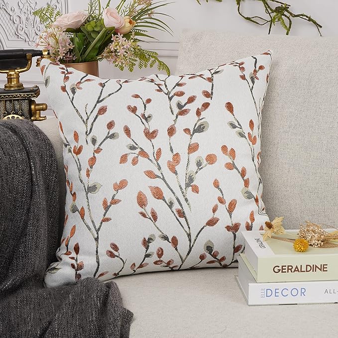 YOUR SMILE Classical Embroidery Jacquard Orange Square Decorative Throw Pillow Case Cushion Cover 18x18 inch-Ruum Studio Home