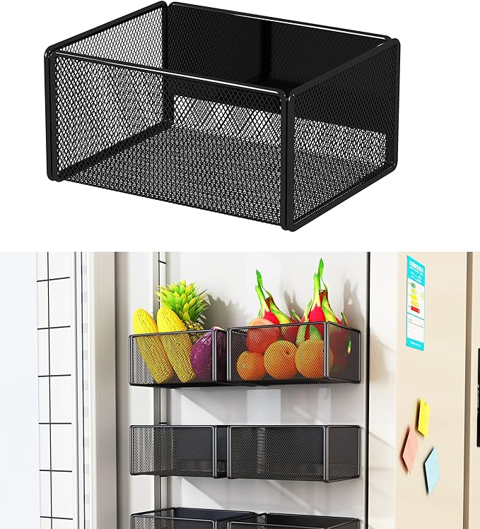 Magnetic Basket Organizer Holder for Fridge Magnetic Storage Bin Box Containers for Refrigerator Whiteboard Classroom (Small, Black)-Ruum Studio Home