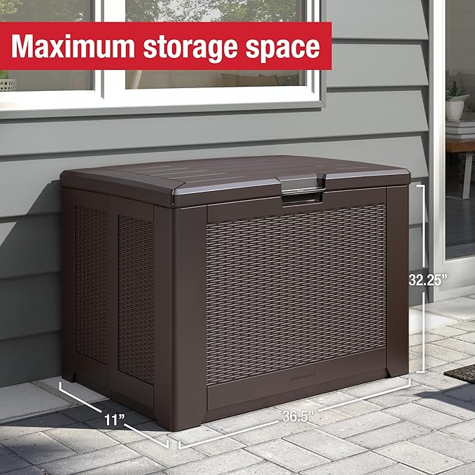 Rubbermaid Medium Resin Outdoor Storage Deck Box (74 Gal) Weather Resistant Brown Deck Organization for Home/Backyard/Pool Chemicals/Toys/Garden Tools/Porch/Patio Cushions-Ruum Studio Home