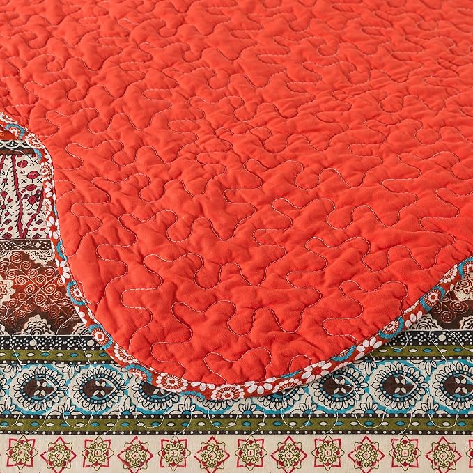 NEWLAKE Cotton Bedspread Quilt Sets - Reversible Patchwork Coverlet Set, Red Striped Jacquard Pattern, California King Size-Ruum Studio Home