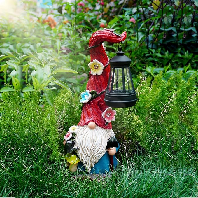 Solar Gnome Garden Statue Lights Gnome Figurine with Solar Lantern, Outdoor Garden Waterproof Ornaments Decorations for Yard Lawn Patio – Ideal Gift for Women Mom Grandma-Ruum Studio Home
