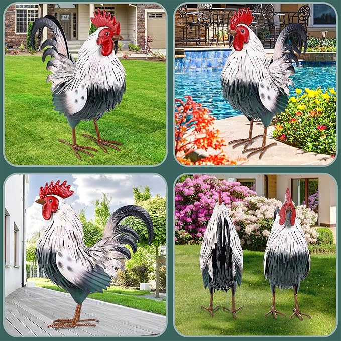 Rooster Garden Statue Sculpture Metal Chicken Yard Decor Outdoor Figurines Patio Backyard Decoration-Ruum Studio Home