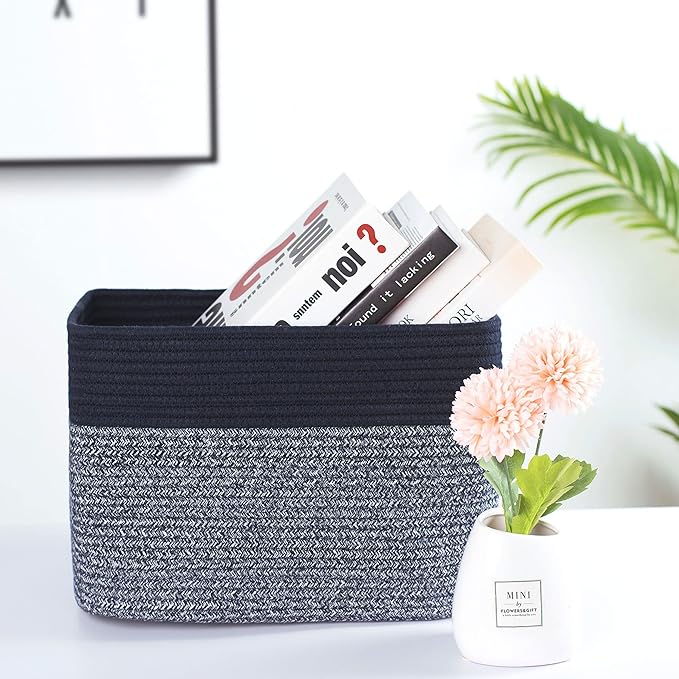 MINTWOOD Design 3-Pack Storage Baskets for Shelves, Playroom and Classroom, Book Basket, Decorative Storage Cube Bins, Woven Closet Organizers, Pantry and Shoe Organizer, Navy Blue-Ruum Studio Home
