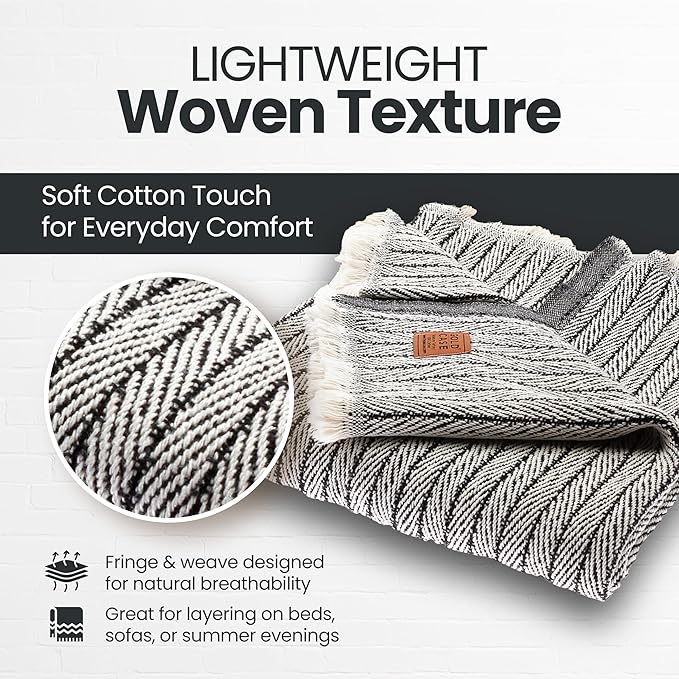 Gold Case Throw Blanket for Couch – 100% Recycled Turkish Cotton Blankets & Throws – Elegant Decorative Throw Blankets for Living Room Sofa – Woven Throws for Couch – Retro Black – 50x60-Ruum Studio Home