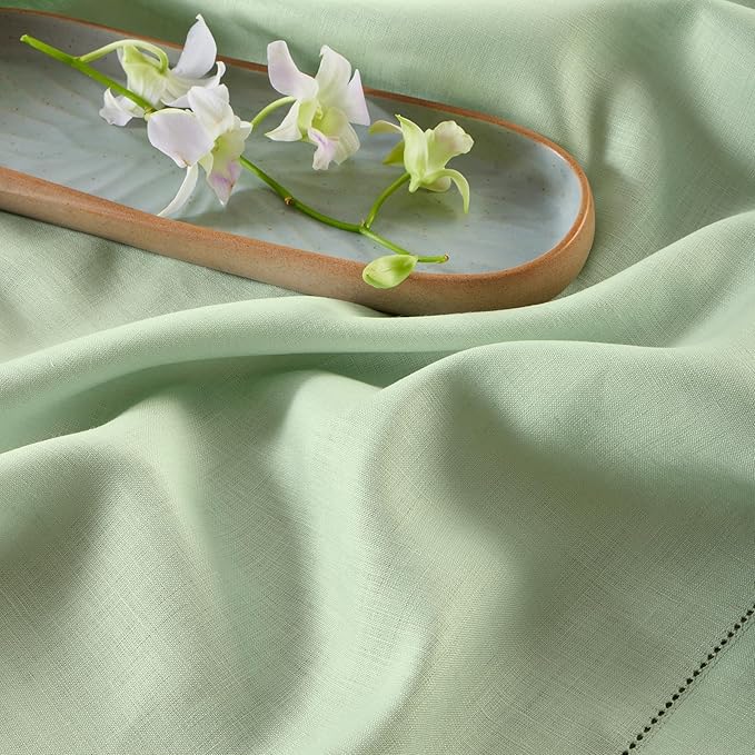 Solino Home Linen Light Green Hemstitch Table Runner 36 Inches - 100% Pure Linen Small Table Runner 14 x 36 Inch Ideal for Dresser and Coffee Tables - Classic Hemstitch-Ruum Studio Home