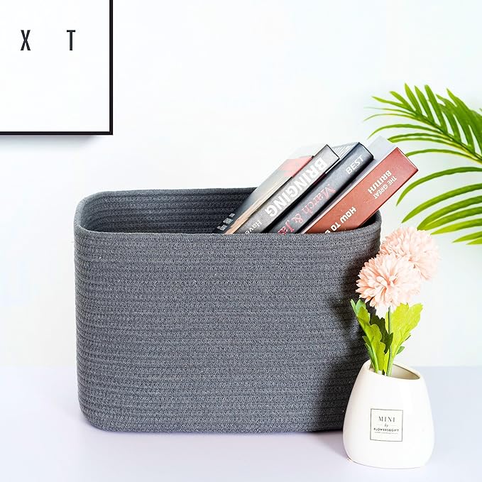 MINTWOOD Design 3-Pack Decorative Woven Storage Baskets for Shelves, Cube Bin Box for Organizing Books, Shoes, Dog Toys, Pantry Closet and Living Room Organizer, Charcoal Gray-Ruum Studio Home